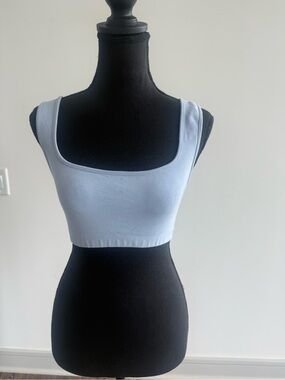 Zara Light Blue Scoop Neck Cropped Top